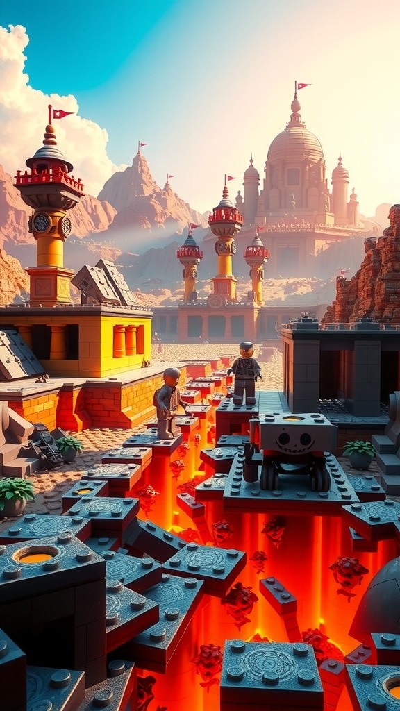 Epic LEGO Showdown: Warrior vs. Fire-Breathing Dragon in Ruined Temple