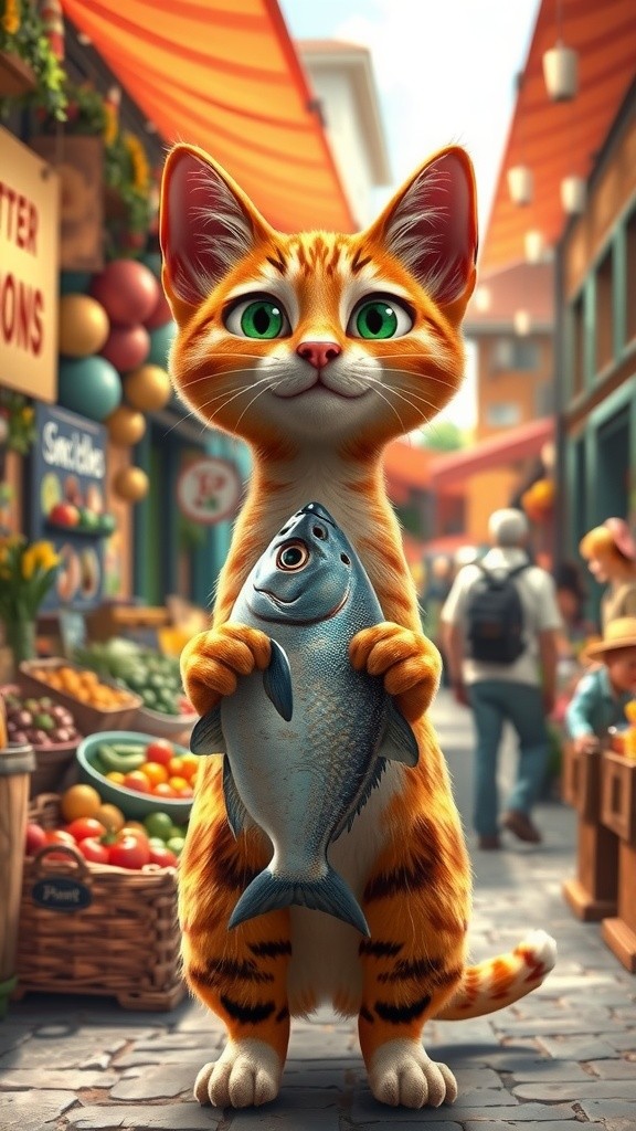 Cat Steals Fish and Runs from Shop Owner