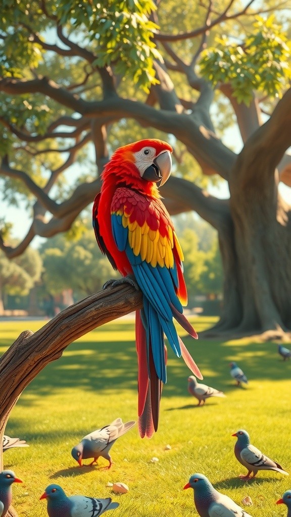 A Feathered Friendship: Parrot & Pigeon