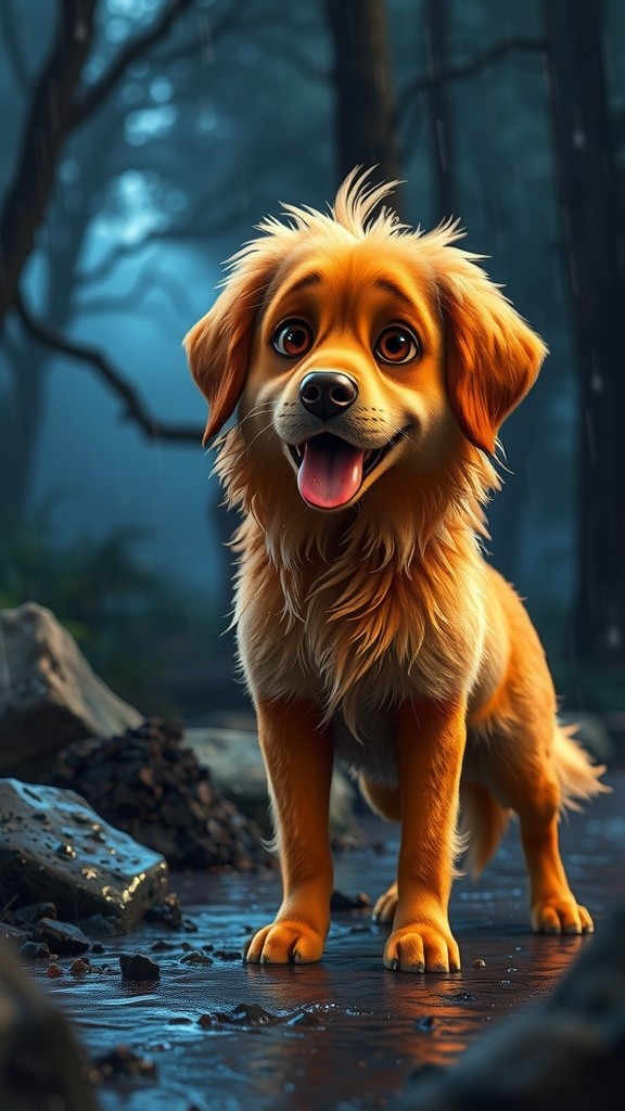 Lost Dog's Rainy Adventure in the Park