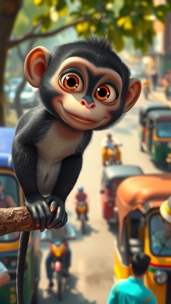 Monkey Vlogs with Taxi Driver in Indian City