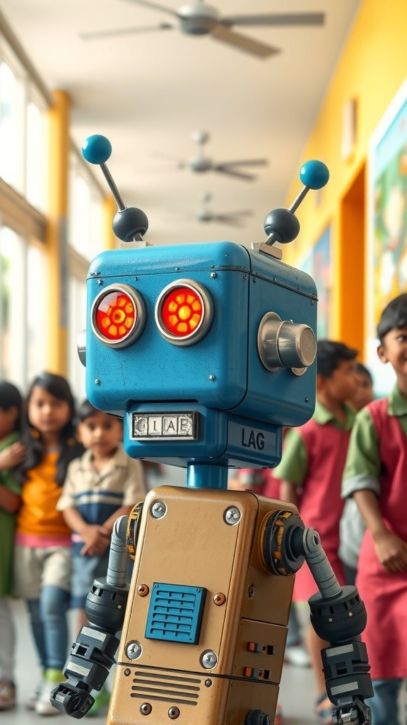 Heartwarming Moments: Cute Robot's First Friendship in Colorful Indian School!