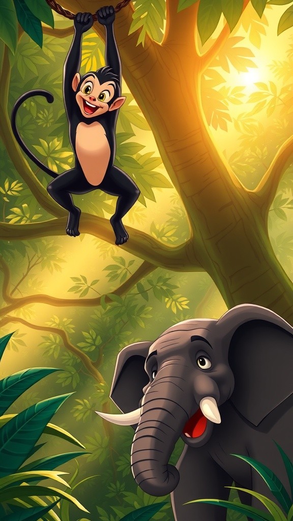 शरारती बंदर और हंसमुख हाथी की मजेदार जंगल यात्रा