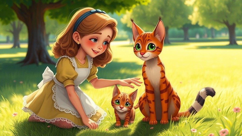 Little Girl and Her Cat at Play