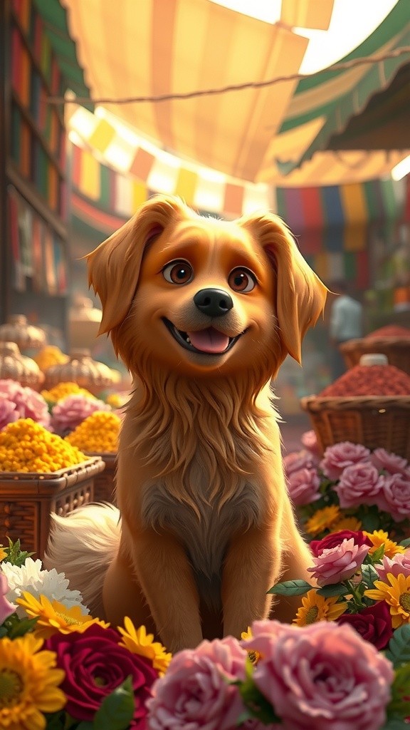 Golu the Doodle Retriever's Colorful Adventure in the Indian Market