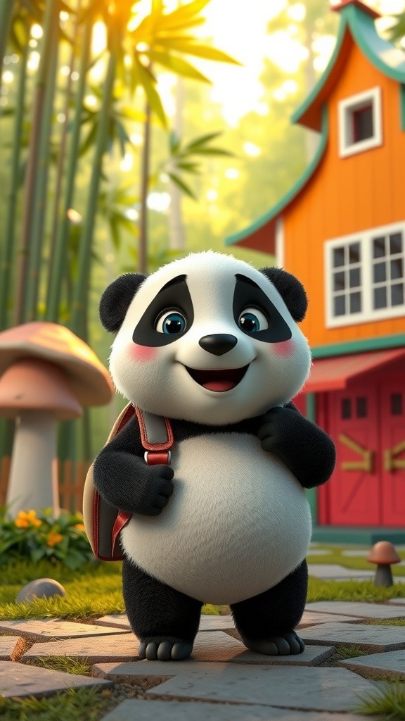 Adorable Panda at Whimsical Forest School