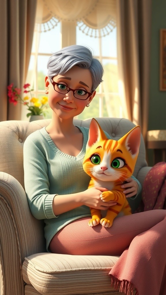 Warm Companionship: A Cat and Grandmother's Cozy Bond