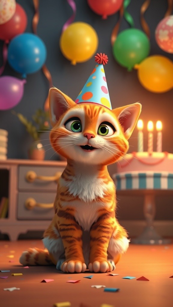 Pesta Ulang Tahun Kucing Berbulu Oranye