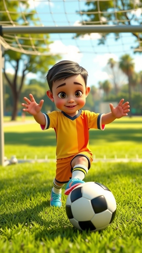 Happy Baby Kid Scores Goal in Football!