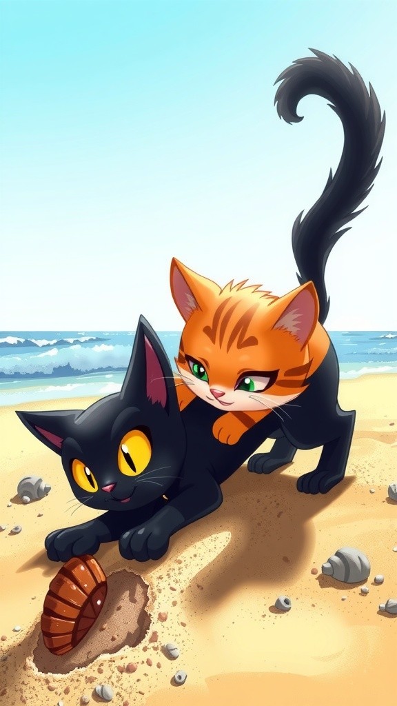 Beach Day Blunders: Tom and Mittens' Adventure