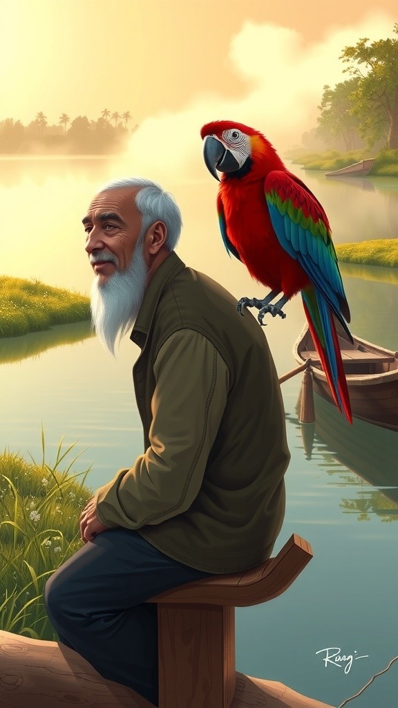 समझदार तोते की बहादुरी: मछली और मगरमच्छ की कहानी