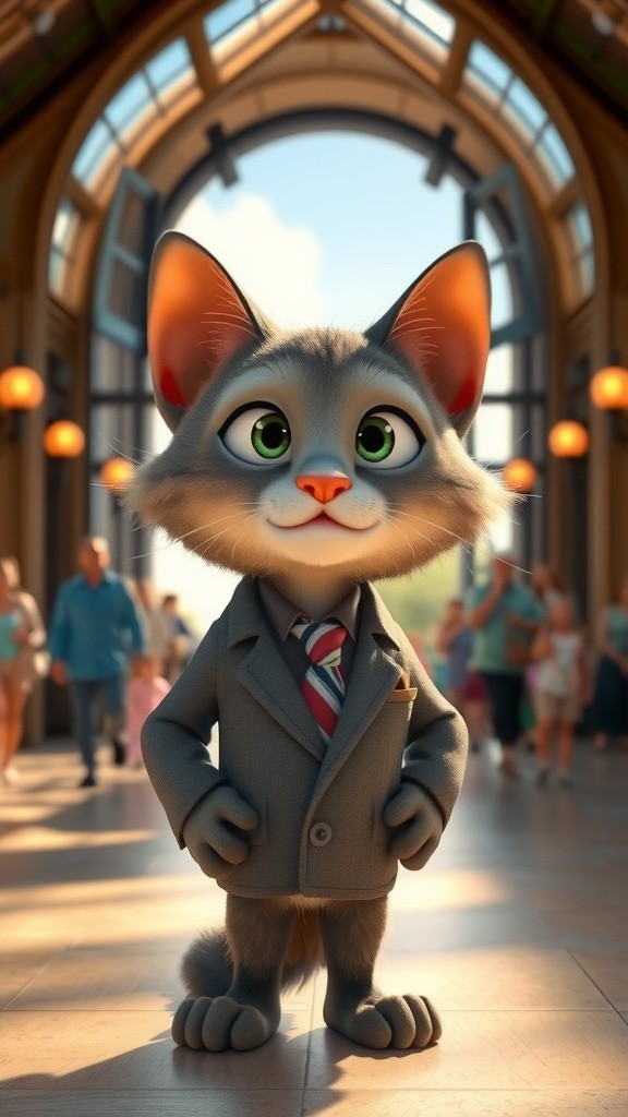 Cat in a Suit Strolling at the Zoo