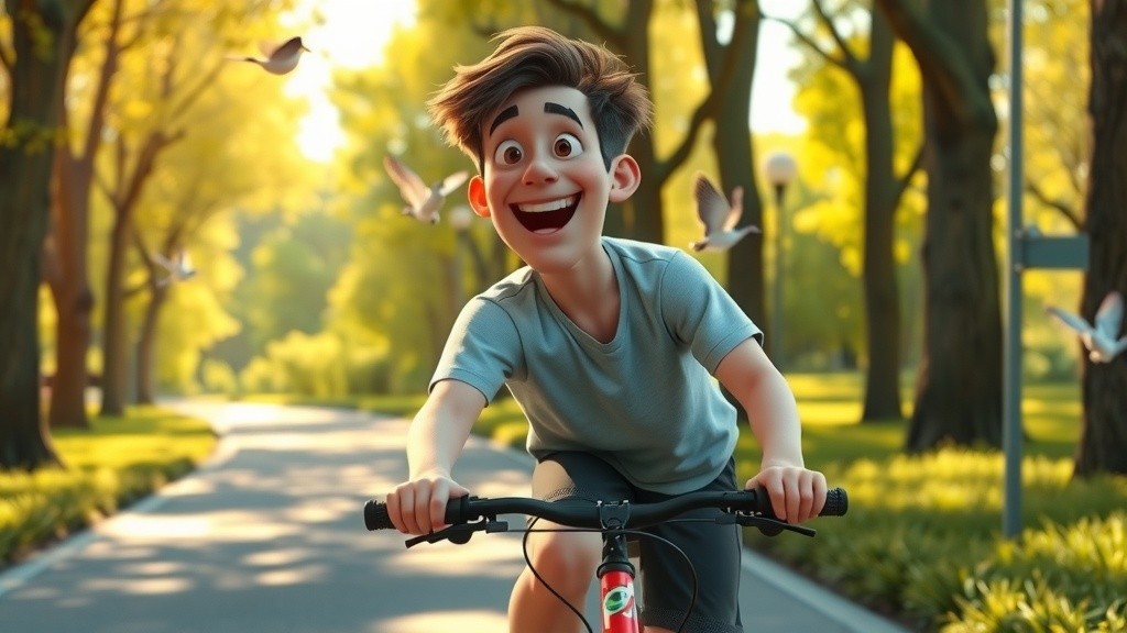 Cute Cartoon Boy on a Bicycle Adventure