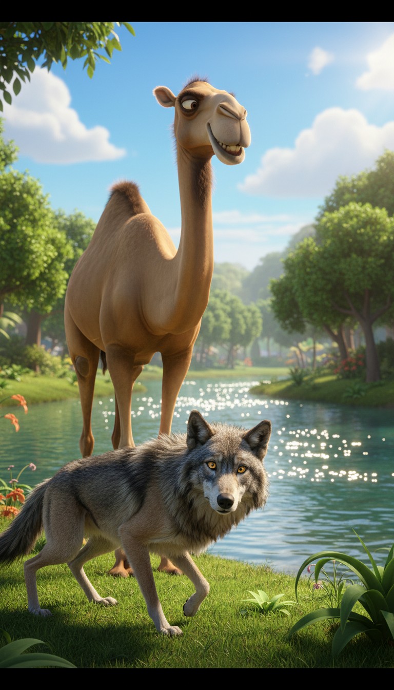 सच्ची दोस्ती की सीख: ऊंट और भेड़िया की कहानी