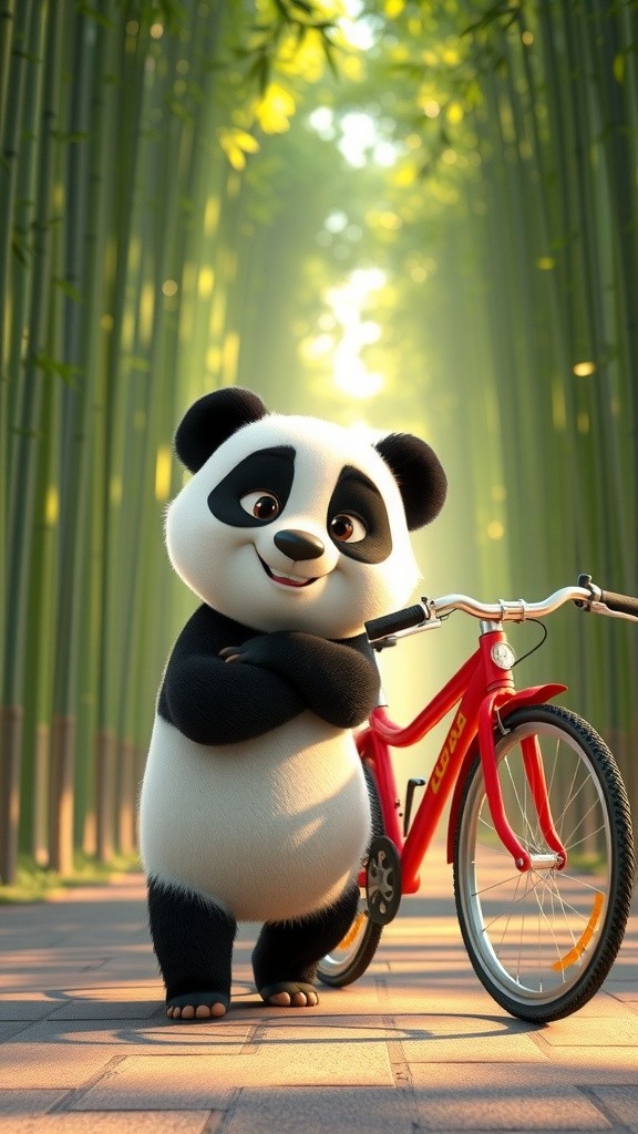 Panda Gembira Bermain Sepeda