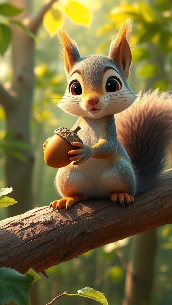 Cinematic Close-Up of a Nut-Eating Squirrel in Sunlit Forest