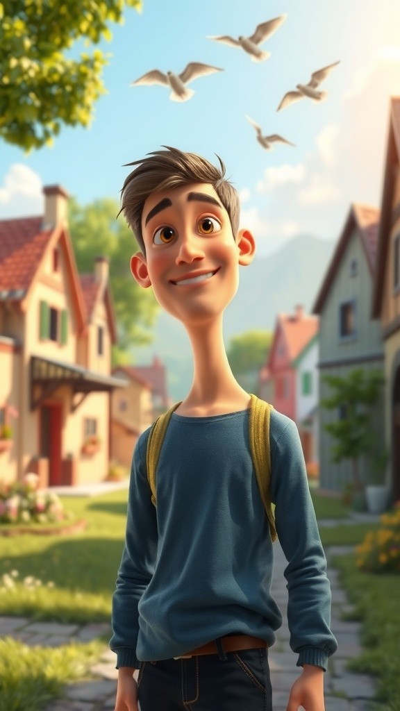 A Joyful Encounter with a Pigeon in the Village