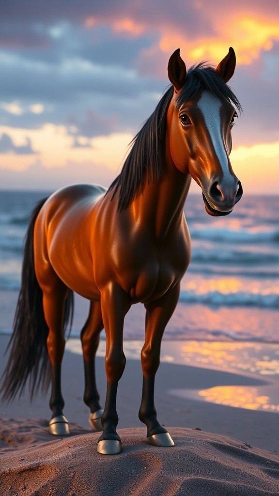Sunrise Race: Black and White Horses on the Beach