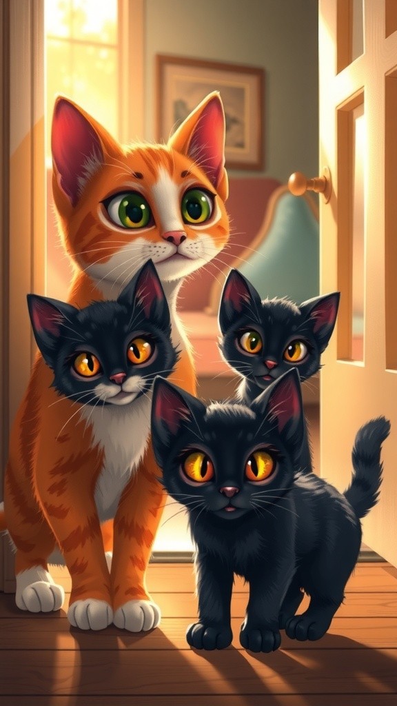 Cozy Morning Playtime with Mom and Kittens