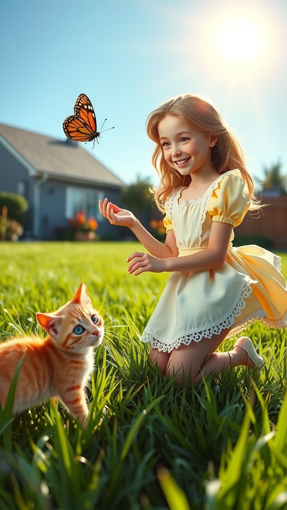 Child and Cat Play in the Backyard - A Semi-Realistic 3D Animation