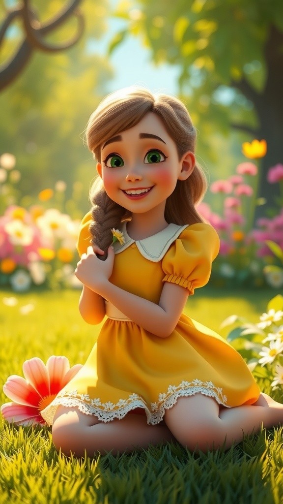 A Girl, a Dog, and a Cat in the Garden