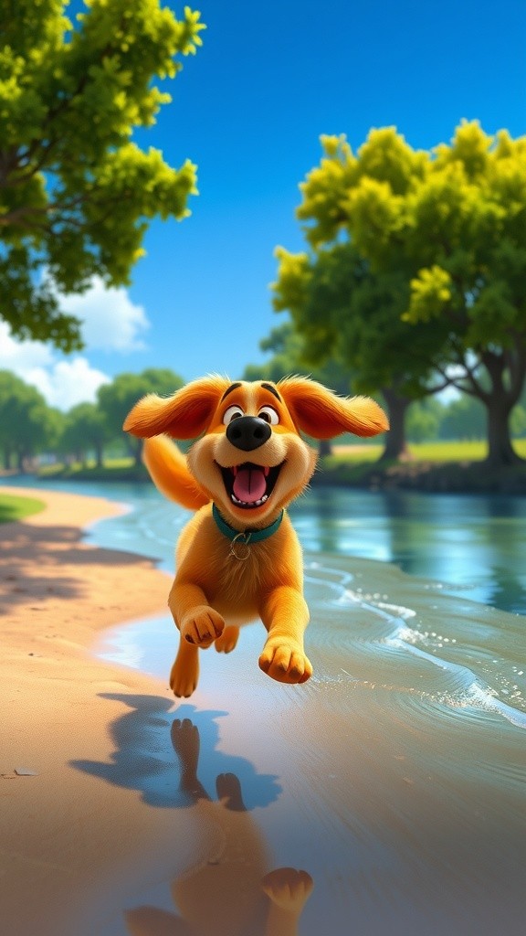 Dog Walking by the River