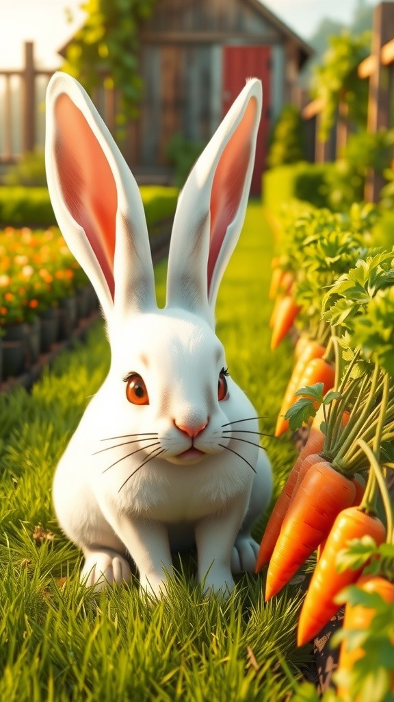 Farmer chases rabbit eating carrot in farm (copy)