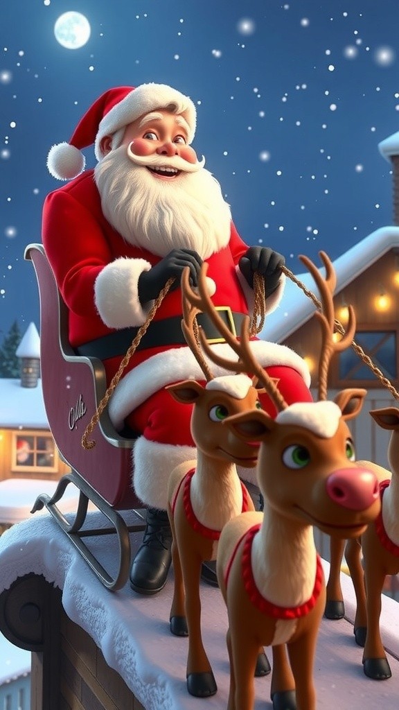 Santa Claus and His Reindeer on Christmas Day
