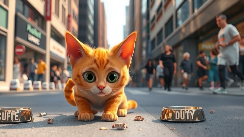 Cat's Search for Food: Kind People Share Bread