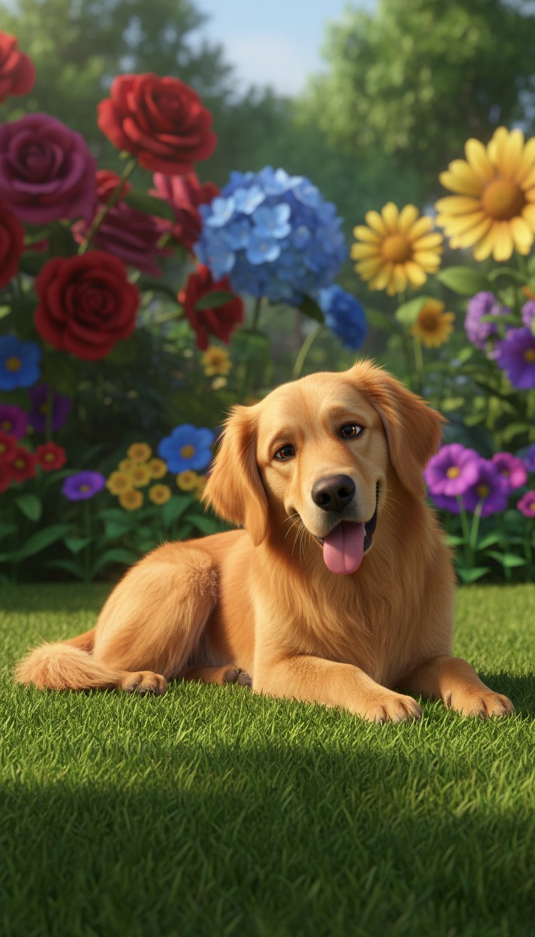 Joyful Playtime: A Golden-Brown Dog and Tabby Cat in a Sunny Backyard