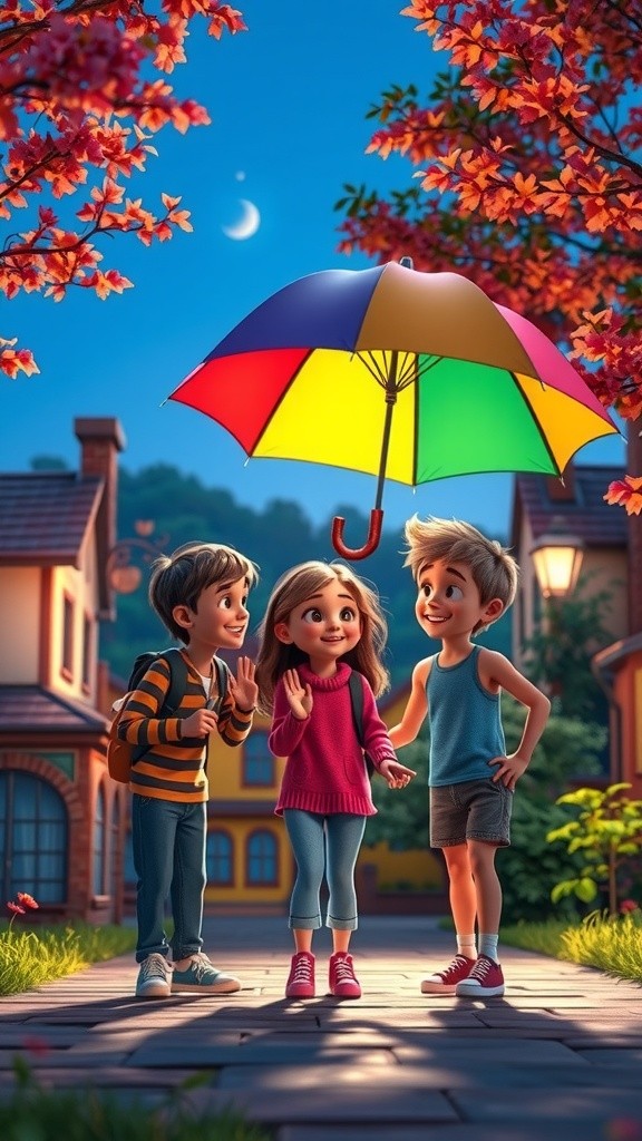 तीन दोस्तों और जादुई छाता