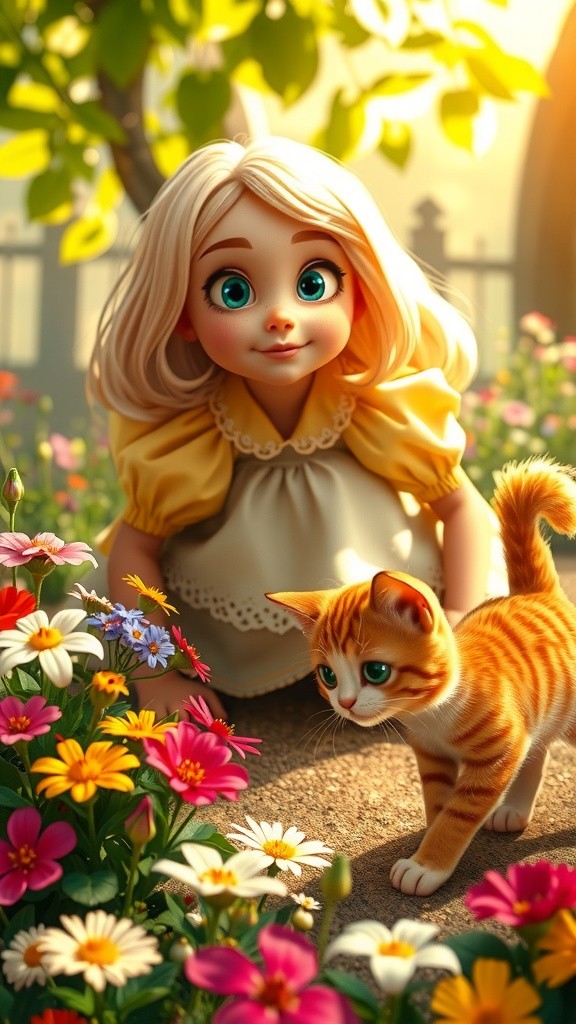 A Girl and Her Cat's Garden Adventure