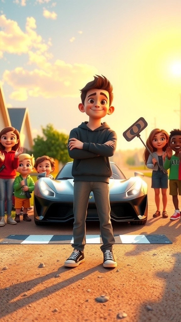 Two Boys Racing in Cars