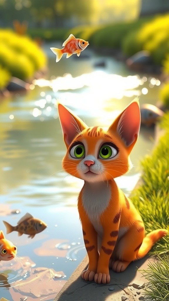 प्यारी बिल्ली की मछली पकड़ने की एडवेंचर!