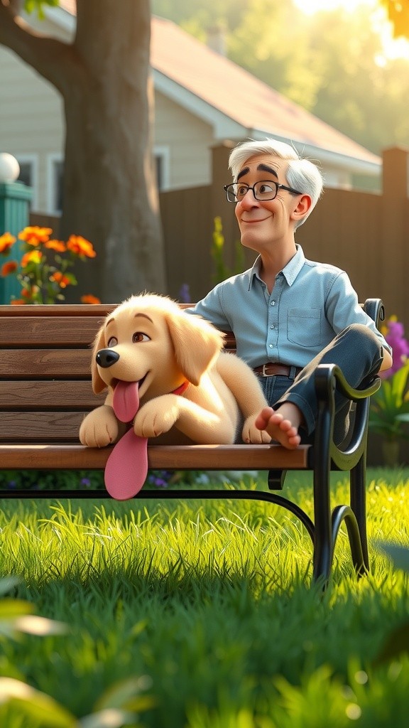 3D Cartoon Child and Dog Playing in Backyard