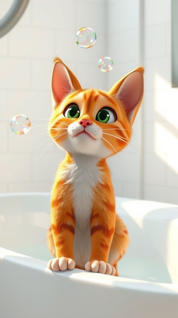 Kucing Oranye Terjebak dalam Gelembung Sabun!