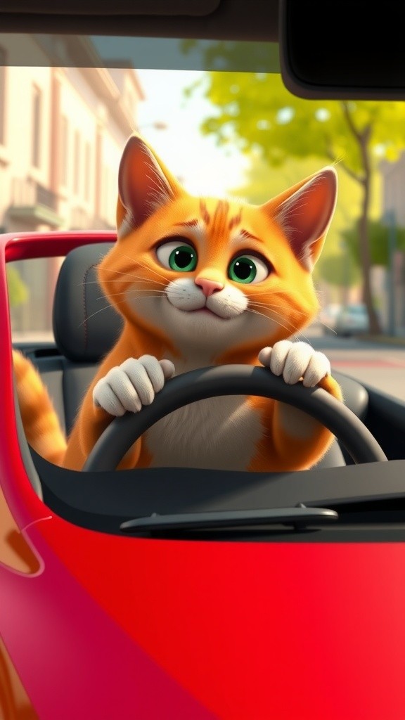Kucing Ceria Mengemudikan Mobil Kecil