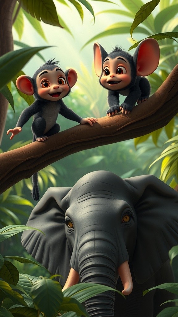 बंदर और हाथी की मस्ती