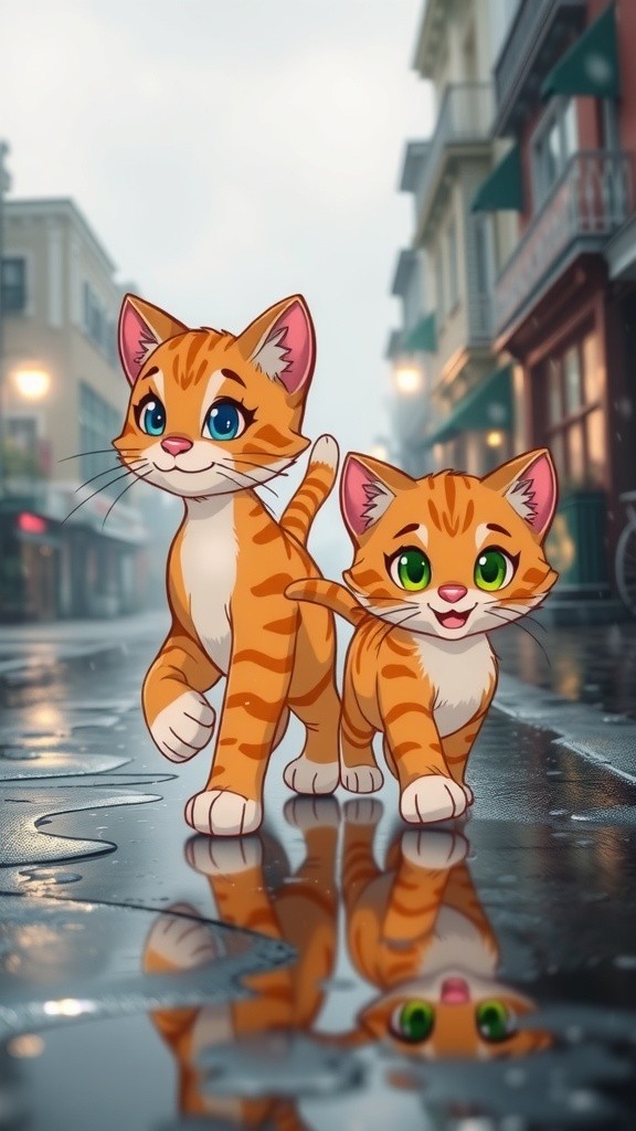 Mama Cat and Baby Cat's Rainy Day Adventure