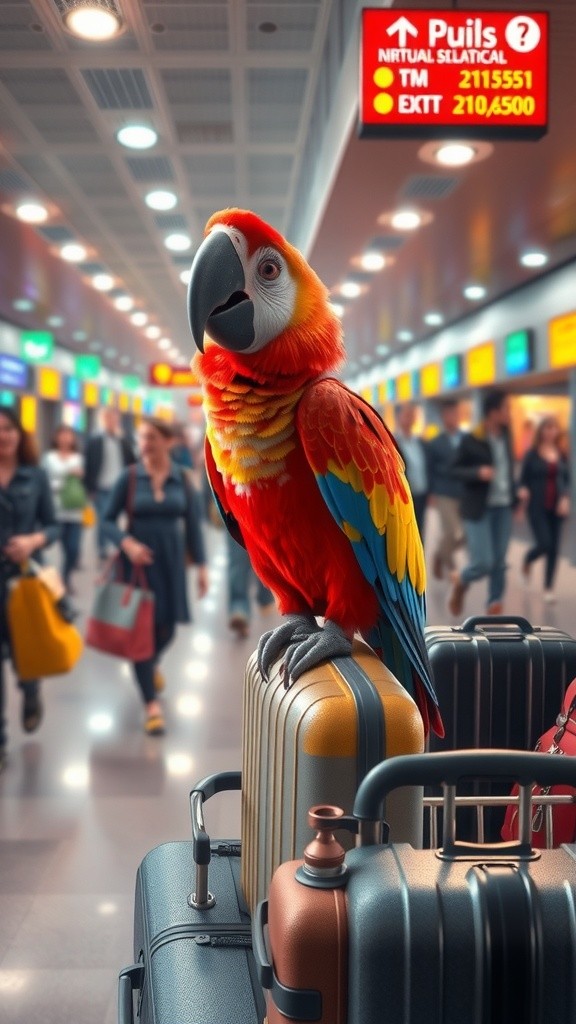 Parrot's Airport Adventure: From Check-In to Take-Off!
