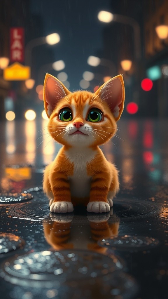 Lonely Kitten in the Rain