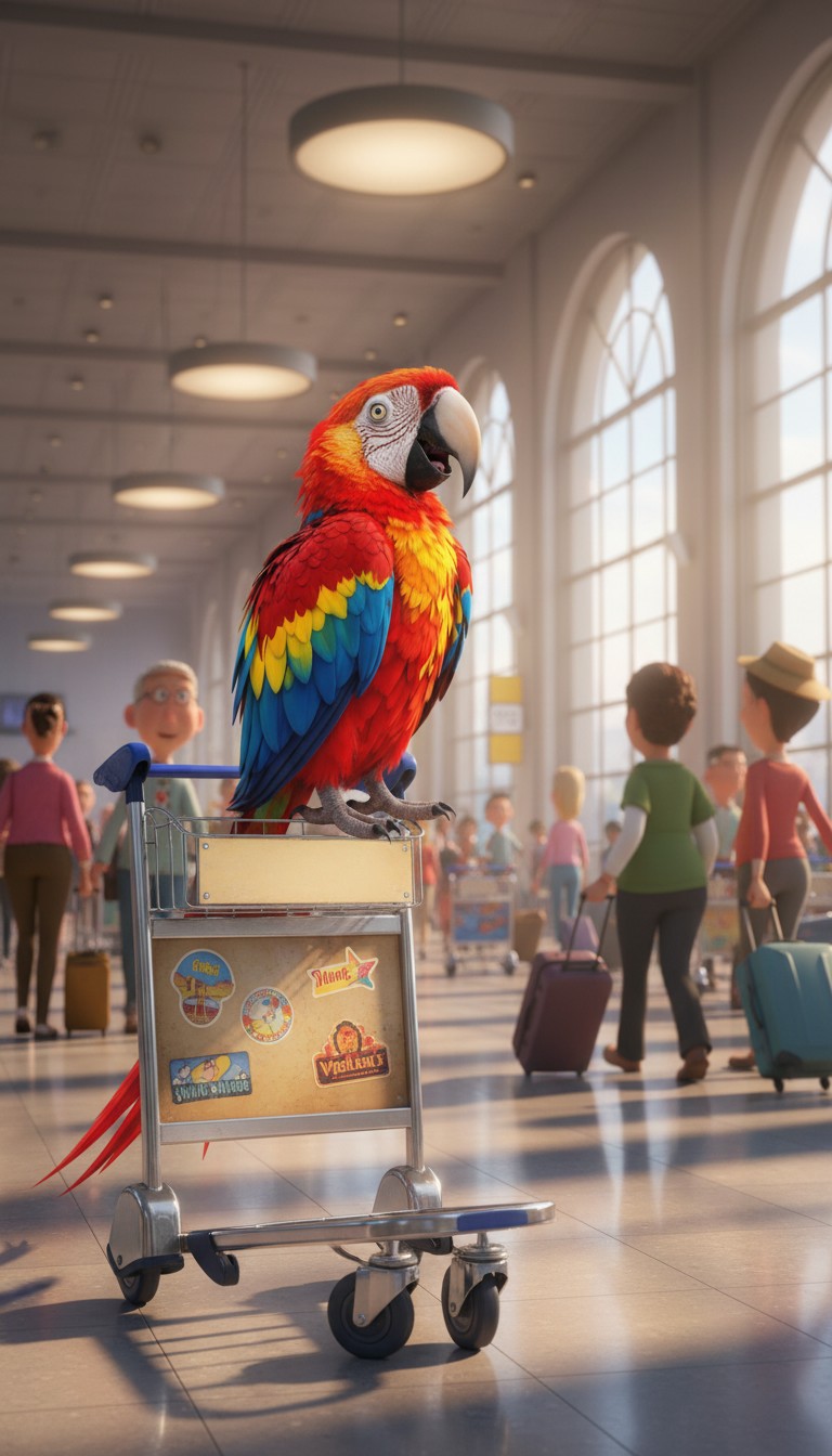 Parrot's Airport Adventure: Packing for Paradise!