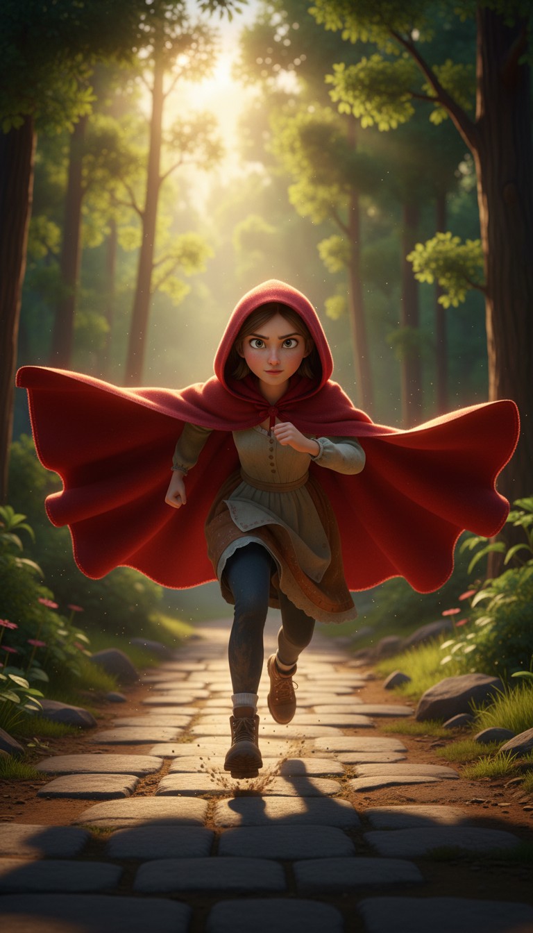 Young Girl Running Fast Toward the Camera