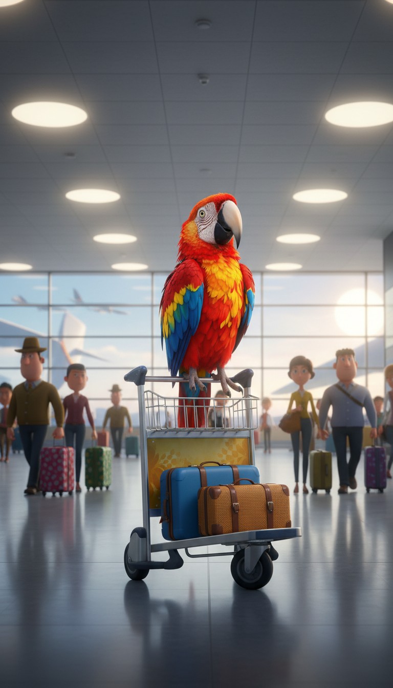 Parrot's Airport Adventure: Packing Perks!