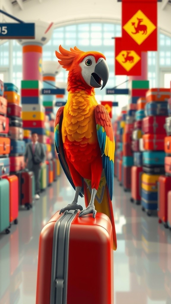 Parrot's Epic Airport Adventure: Too Much Luggage!