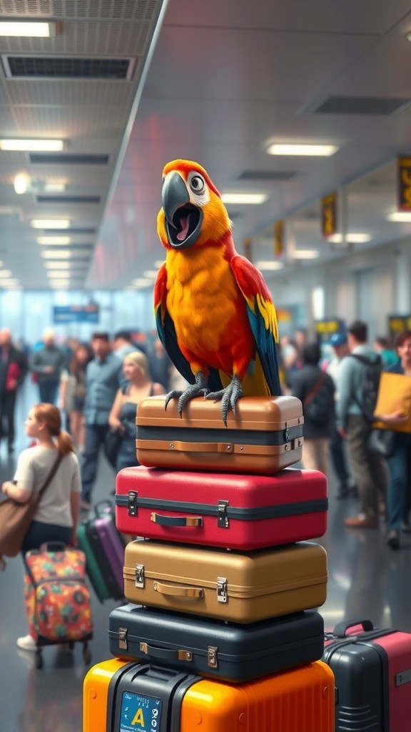 Airport Antics: The Parrot's Journey