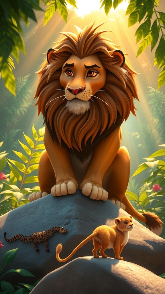 The Kind Lion and Playful Goats