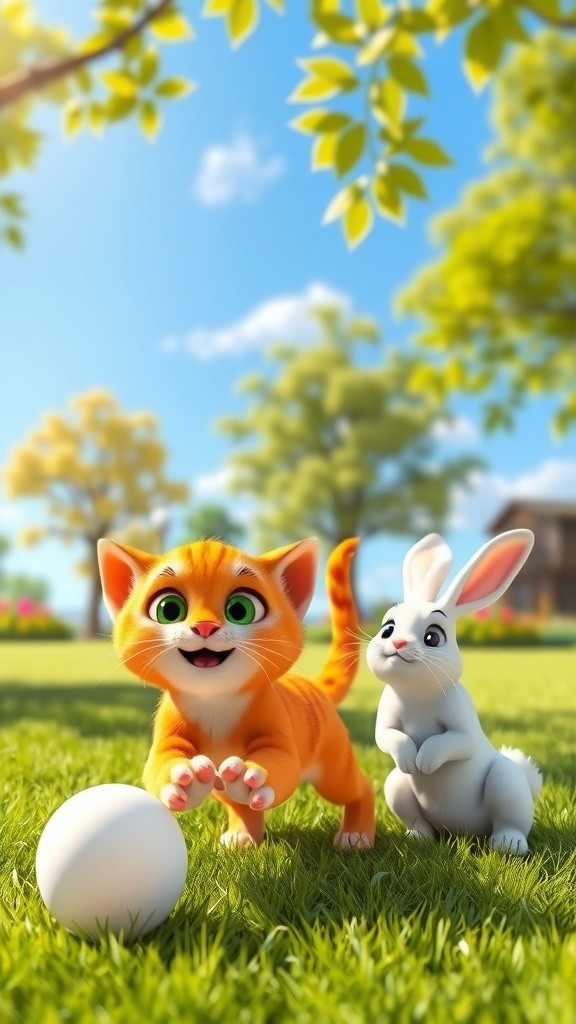 Sahabat di Taman: Kucing dan Kelinci