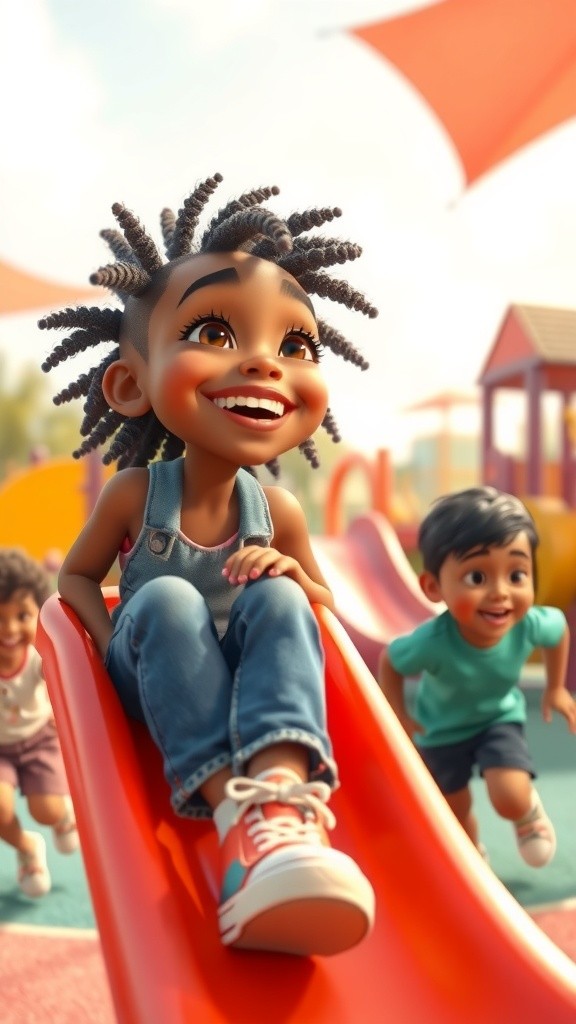 Cartoon Children Enjoying a Merry-Go-Round