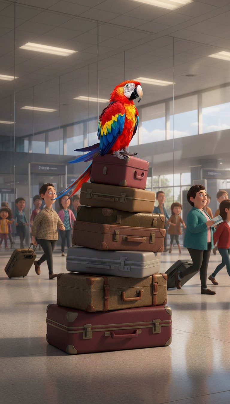 Parrot's Packing Adventure: Free Checked Luggage!